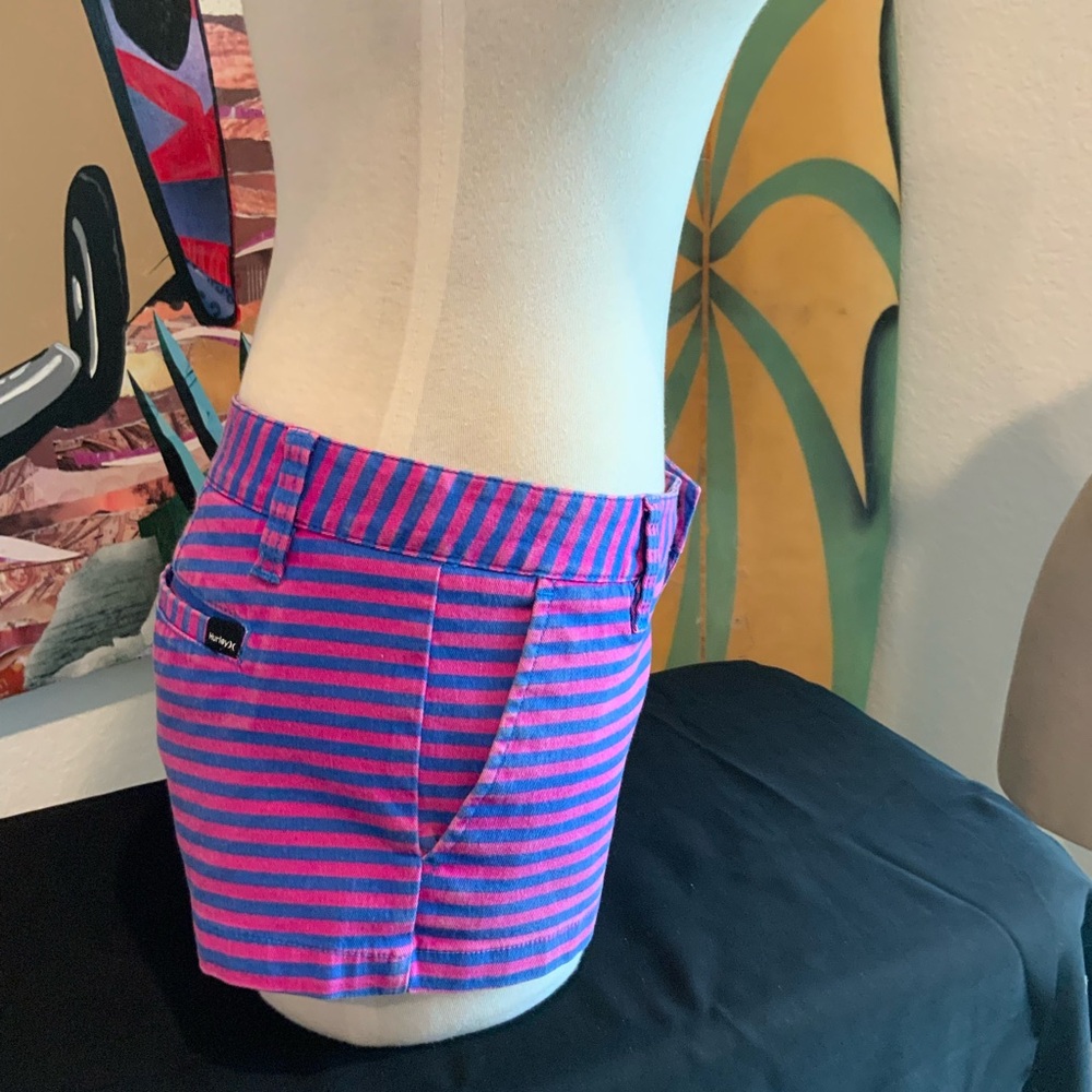 Hurley Pink and Blue Striped Jean Shorts